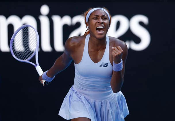 TENNIS AUSTRALIAN OPEN, Coco Gauff of USA celebrates winning the Women™s 4th round match against Karolina Muchova of the Czech Republic on day 8 of the 2026 Australian Open tennis tournament at Melbourne Park in Melbourne, Sunday, January 25, 2026. ( NO ARCHIVING MELBOURNE VICTORIA AUSTRALIA  Copyright: xROBxPREZIOSOx 20260125164652538303