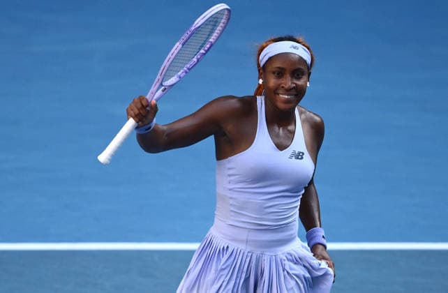 TENNIS AUSTRALIAN OPEN, Coco Gauff of USA celebrates after winning the Women™s 4th round match against Karolina Muchova of the Czech Republic on day 8 of the 2026 Australian Open tennis tournament at Melbourne Park in Melbourne, Sunday, January 25, 2026. ( NO ARCHIVING MELBOURNE VICTORIA AUSTRALIA  Copyright: xJOELxCARRETTx 20260125184485552301