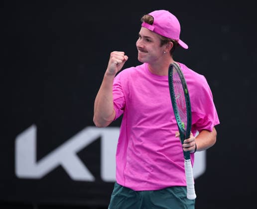 Flynn Thomas makes a fist and cheers, cheers, joy, emotion, Australian Open 2026, Melbourne Park, Melbourne, Victoria, Australia Copyright: xJuergenxHasenkopfx