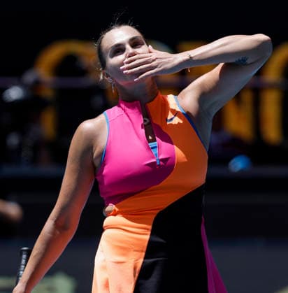 (260125) -- MELBOURNE, Jan. 25, 2026 -- Aryna Sabalenka celebrates victory after the women s singles 4th round match between Aryna Sabalenka of Belarus and Victoria Mboko of Canada at the Australian Open tennis tournament in Melbourne, Australia, Jan. 25, 2026. ) (SP)AUSTRALIA-MELBOURNE-TENNIS-AUSTRALIAN OPEN-WOMEN S SINGLES MaxPing 