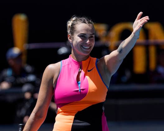 (260125) -- MELBOURNE, Jan. 25, 2026 -- Aryna Sabalenka celebrates victory after the women s singles 4th round match between Aryna Sabalenka of Belarus and Victoria Mboko of Canada at the Australian Open tennis tournament in Melbourne, Australia, Jan. 25, 2026. ) (SP)AUSTRALIA-MELBOURNE-TENNIS-AUSTRALIAN OPEN-WOMEN S SINGLES MaxPing 
