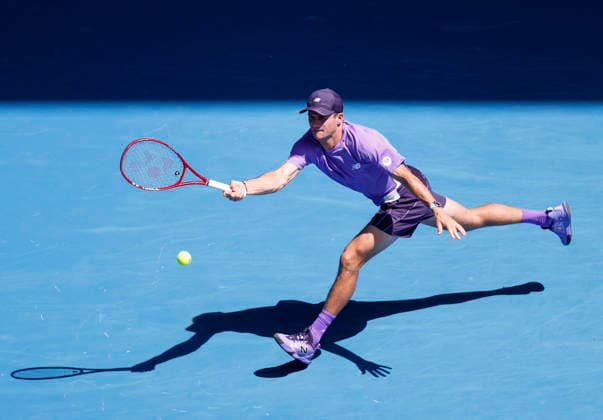 (260125) -- MELBOURNE, Jan. 25, 2026 -- Tommy Paul of the United States competes during the men s singles 4th round match between Carlos Alcaraz of Spain and Tommy Paul of the United States at the Australian Open tennis tournament in Melbourne, Australia, Jan. 25, 2026. ) (SP)AUSTRALIA-MELBOURNE-TENNIS-AUSTRALIAN OPEN-MEN S SINGLES MaxPing 