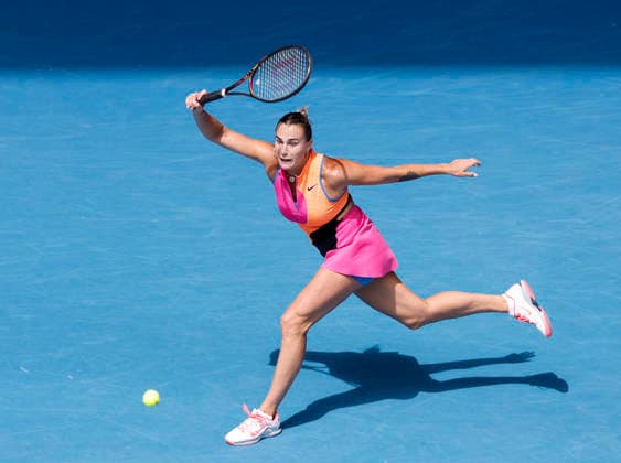 (260125) -- MELBOURNE, Jan. 25, 2026 -- Aryna Sabalenka hits a return during the women s singles 4th round match between Aryna Sabalenka of Belarus and Victoria Mboko of Canada at the Australian Open tennis tournament in Melbourne, Australia, Jan. 25, 2026. ) (SP)AUSTRALIA-MELBOURNE-TENNIS-AUSTRALIAN OPEN-WOMEN S SINGLES MaxPing 