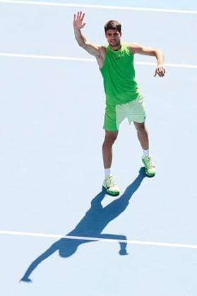 Carlos Alcaraz of Spain celebrates winning the match Australian Open tennis tournament, Day Eight, Melbourne Park, Australia - 25 Jan 2026Melbourne Melbourne Park Victoria (VIC) Australia  Copyright: xRachelxBach Shutterstockx 16380469bh