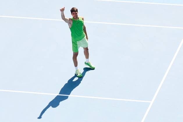Carlos Alcaraz of Spain celebrates winning the match Australian Open tennis tournament, Day Eight, Melbourne Park, Australia - 25 Jan 2026Melbourne Melbourne Park Victoria (VIC) Australia  Copyright: xRachelxBach Shutterstockx 16380469bi
