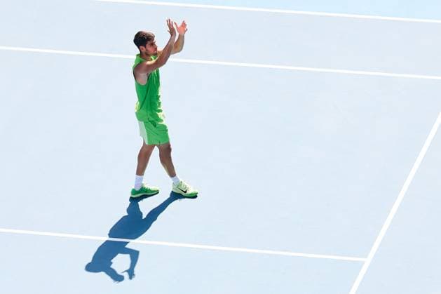 Carlos Alcaraz of Spain celebrates winning the match Australian Open tennis tournament, Day Eight, Melbourne Park, Australia - 25 Jan 2026Melbourne Melbourne Park Victoria (VIC) Australia  Copyright: xRachelxBach Shutterstockx 16380469bj