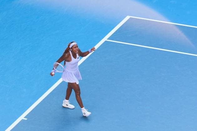 Coco Gauff of the United States of America celebrates winning the match Australian Open tennis tournament, Day Eight, Melbourne Park, Australia - 25 Jan 2026Melbourne Melbourne Park Victoria (VIC) Australia  Copyright: xRachelxBach Shutterstockx 16380469cs