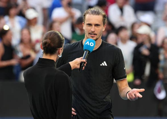 Alexander Zverev GER and Andrea Petkovic at the on court TV interview, Australian Open 2026, Melbourne Park, Melbourne, Victoria, Australia Copyright: xJuergenxHasenkopfx