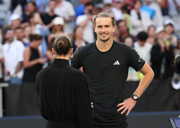 Alexander Zverev GER and Andrea Petkovic at the on court TV interview, Australian Open 2026, Melbourne Park, Melbourne, Victoria, Australia Copyright: xJuergenxHasenkopfx