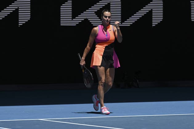 Australian Open 2026 MELBOURNE, AUSTRALIA - JANUARY 25: Aryna Sabalenka reaction after winning the tie break and the match against Victoria Mboko (CAN) (not seen) during round 4 at the Australian Open grand slam tennis tournament at Melbourne Park in Melbourne, Australia on January 25, 2026 Mark Avellino Anadolu Melbourne Australia. Editorial use only. Please get in touch for any other usage.  Copyright: x2026xAnadoluxMarkxAvellinox