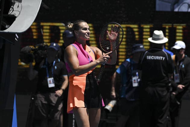 Australian Open 2026 MELBOURNE, AUSTRALIA - JANUARY 25: Aryna Sabalenka reaction after winning the tie break and the match against Victoria Mboko (CAN) (not seen) during round 4 at the Australian Open grand slam tennis tournament at Melbourne Park in Melbourne, Australia on January 25, 2026 Mark Avellino Anadolu Melbourne Australia. Editorial use only. Please get in touch for any other usage.  Copyright: x2026xAnadoluxMarkxAvellinox