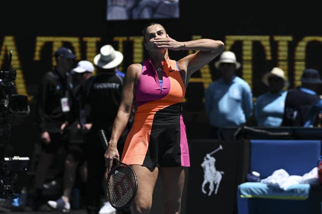 Australian Open 2026 MELBOURNE, AUSTRALIA - JANUARY 25: Aryna Sabalenka reaction after winning the tie break and the match against Victoria Mboko (CAN) (not seen) during round 4 at the Australian Open grand slam tennis tournament at Melbourne Park in Melbourne, Australia on January 25, 2026 Mark Avellino Anadolu Melbourne Australia. Editorial use only. Please get in touch for any other usage.  Copyright: x2026xAnadoluxMarkxAvellinox