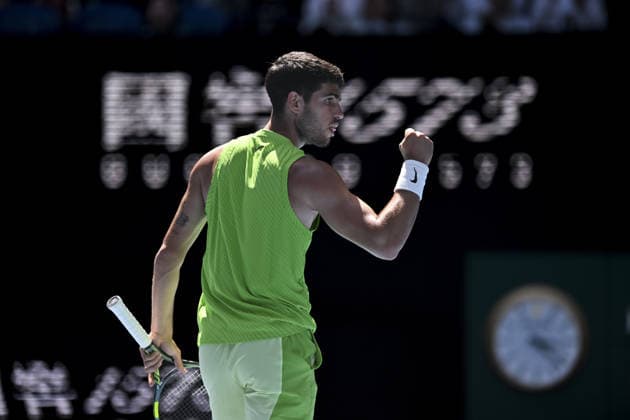 Australian Open 2026 MELBOURNE, AUSTRALIA - JANUARY 25: Carlos Alcaraz (ESP) reaction after scoring a point against Tommy Paul (USA) (not seen) during round 4 at the Australian Open grand slam tennis tournament at Melbourne Park in Melbourne, Australia on January 25, 2026 Mark Avellino Anadolu Melbourne Australia. Editorial use only. Please get in touch for any other usage.  Copyright: x2026xAnadoluxMarkxAvellinox