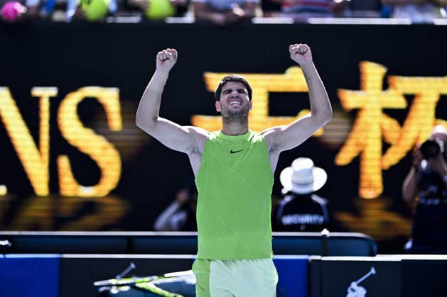 Australian Open 2026 MELBOURNE, AUSTRALIA - JANUARY 25: Carlos Alcaraz (ESP) reaction after winning the match against Tommy Paul (USA) (not seen) during round 4 at the Australian Open grand slam tennis tournament at Melbourne Park in Melbourne, Australia on January 25, 2026 Mark Avellino Anadolu Melbourne Australia. Editorial use only. Please get in touch for any other usage.  Copyright: x2026xAnadoluxMarkxAvellinox