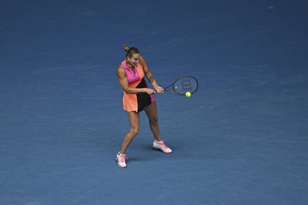Australian Open 2026 MELBOURNE, AUSTRALIA - JANUARY 24: Aryna Sabalenka in action against Victoria Mboko (CAN) (not seen) during round 4 at the Australian Open grand slam tennis tournament at Melbourne Park in Melbourne, Australia on January 25, 2026 Mark Avellino Anadolu Melbourne Australia. Editorial use only. Please get in touch for any other usage.  Copyright: x2026xAnadoluxMarkxAvellinox