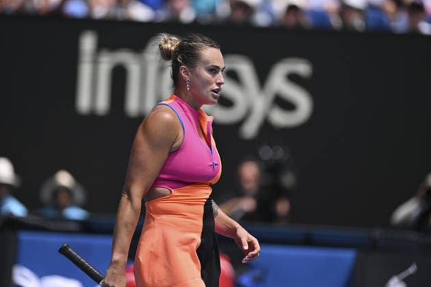 Australian Open 2026 MELBOURNE, AUSTRALIA - JANUARY 24: Aryna Sabalenka in action against Victoria Mboko (CAN) (not seen) during round 4 at the Australian Open grand slam tennis tournament at Melbourne Park in Melbourne, Australia on January 25, 2026 Mark Avellino Anadolu Melbourne Australia. Editorial use only. Please get in touch for any other usage.  Copyright: x2026xAnadoluxMarkxAvellinox