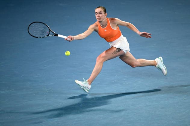 TENNIS AUSTRALIAN OPEN, Elina Svitolina of Ukraine in action during the Women™s 4th round match against Mirra Andreeva of Russia on day 8 of the 2026 Australian Open tennis tournament at Melbourne Park in Melbourne, Sunday, January 25, 2026. ( NO ARCHIVING MELBOURNE VICTORIA AUSTRALIA  Copyright: xJOELxCARRETTx 20260125123815082013