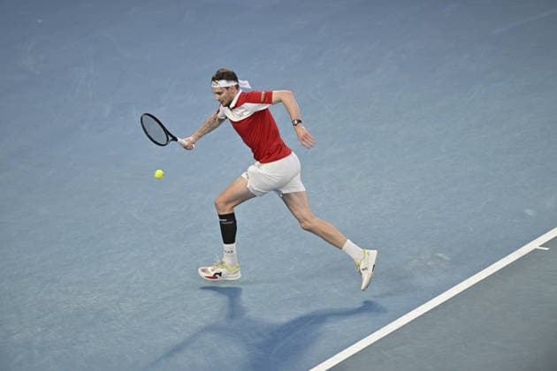 Australian Open 2026 MELBOURNE, AUSTRALIA - JANUARY 25:Alexander Bublik (KAZ) in action against Alex de Minaur (AUS) (not seen) in round 4 at the Australian Open grand slam tennis tournament at Melbourne Park in Melbourne, Australia on January 25, 2026 Mark Avellino Anadolu Melbourne Australia. Editorial use only. Please get in touch for any other usage.  Copyright: x2026xAnadoluxMarkxAvellinox