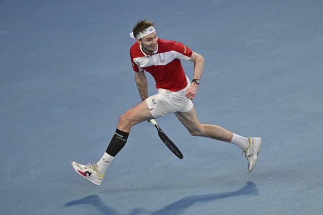 Australian Open 2026 MELBOURNE, AUSTRALIA - JANUARY 25:Alexander Bublik (KAZ) in action against Alex de Minaur (AUS) (not seen) in round 4 at the Australian Open grand slam tennis tournament at Melbourne Park in Melbourne, Australia on January 25, 2026 Mark Avellino Anadolu Melbourne Australia. Editorial use only. Please get in touch for any other usage.  Copyright: x2026xAnadoluxMarkxAvellinox