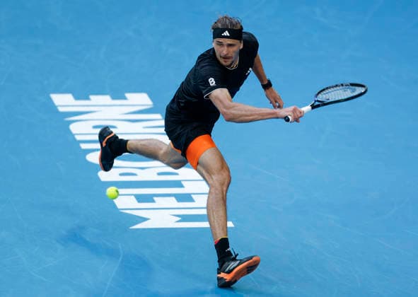 (260125) -- MELBOURNE, Jan. 25, 2026 -- Alexander Zverev hits a return during the men s singles 4th round match between Alexander Zverev of Germany and Francisco Cerundolo of Argentina at the Australian Open tennis tournament in Melbourne, Australia, Jan. 25, 2026. ) (SP)AUSTRALIA-MELBOURNE-TENNIS-AUSTRALIAN OPEN-MEN S SINGLES MaxPing 