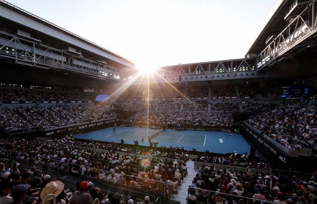 (260125) -- MELBOURNE, Jan. 25, 2026 -- This photo taken on Jan. 25, 2026 shows the men s singles 4th round match between Alexander Zverev of Germany and Francisco Cerundolo of Argentina at the Australian Open tennis tournament in Melbourne, Australia. ) (SP)AUSTRALIA-MELBOURNE-TENNIS-AUSTRALIAN OPEN-MEN S SINGLES MaxPing 