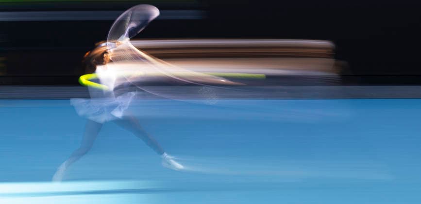 (260125) -- MELBOURNE, Jan. 25, 2026 -- Coco Gauff hits a return during the women s singles 4th round match between Coco Gauff of the United States and Karolina Muchova of the Czech Republic at the Australian Open tennis tournament in Melbourne, Australia, Jan. 25, 2026. (Photo by Xinhua) (SP)AUSTRALIA-MELBOURNE-TENNIS-AUSTRALIAN OPEN-WOMEN S SINGLES HuxJingchen 