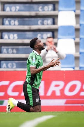 Sassuolo™s Alieu Fadera celebrates after scoring the 1-0 goal for his team during the Serie A soccer match between Sassuolo and Cremonese at the Mapei Stadium CittÃ del Tricolore in Reggio Emilia, north Italy - Sunday, January 25, 2026 - - Soccer -  Copyright: xMassimoxPaolone LaPressex