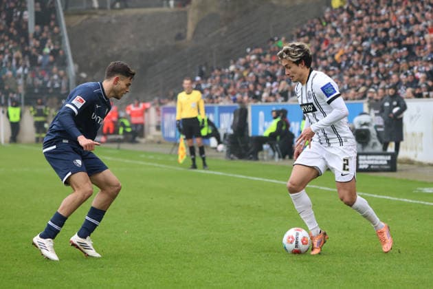 25 01 2026, Football, Men, 2 Bundesliga, Season 2025 2026, SV 07 Elversberg VfL Bochum 1848, Nicholas Mickelson SV 07 Elversberg , Kjell Arik Wätjen VfL Bochum 1848 Elversberg Ursapharm Arena an der Kaiserlinde Saarland Germany DEU Copyright: xSebastianxBachx