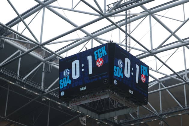 25 01 2026, xrekx, Soccer 2 Bundesliga, FC Schalke 04 1 FC Kaiserslautern v l Scoreboard, Videowall, Scoreboard, Info, Advertising 0 1 DFL DFB REGULATIONS PROHIBIT ANY USE OF PHOTOGRAPHS as IMAGE SEQUENCES and or QUASI VIDEO Gelsenkirchen