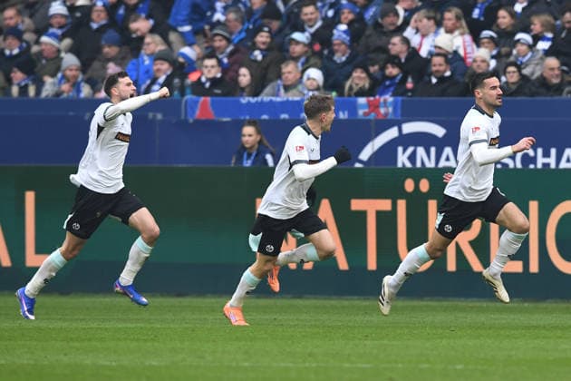 Soccer 2 Bundesliga 19 Matchday FC Schalke 04 1 FC Kaiserslautern on 25 01 2026 at the Veltins Arena in Gelsenkirchen Goal celebration to 0 1 by Ivan Prtajin Kaiserslautern DFL regulations prohibit any use of photographs as image sequences and or quasi video xRx