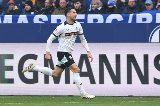 Soccer 2 Bundesliga 19 Matchday FC Schalke 04 1 FC Kaiserslautern on 25 01 2026 at the Veltins Arena in Gelsenkirchen Goal celebration to 0 1 by Ivan Prtajin Kaiserslautern DFL regulations prohibit any use of photographs as image sequences and or quasi video xRx