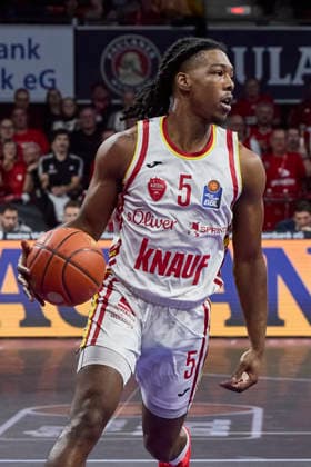 German Basketball Bundesliga BBL , FC Bayern Munich Basketball vs Fitness First Würzburg Baskets, Munich FC Bayern Basketball, Würzburg Baskets Fitness First, Würzburg Baskets, 2026 01 25 in Munich SAP Garden CARR Marcus Fitness First Würzburg Baskets Point Guard PG Nr 5 WUE5 sportworld Munich SAP Garden Bayern Germany
