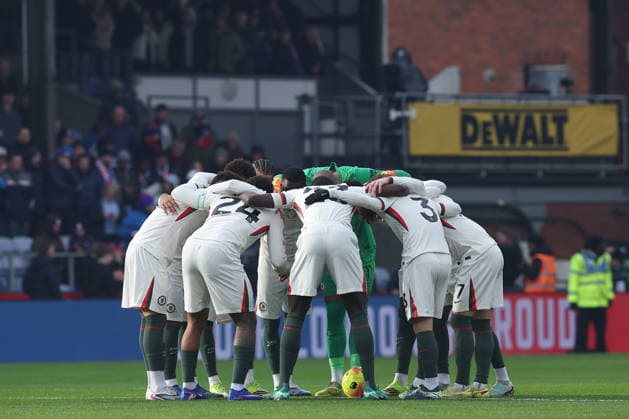 25th January 2026; Selhurst Park, Selhurst, London, England; Premier League Football, Crystal Palace versus Chelsea; Chelsea players pre-match team huddle  KatiexChan