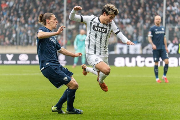 25 01 2026, xdaymx, Soccer 2 Bundesliga, SV Elversberg VfL Bochum v l Loosli Noah Bochum and Nicholas Mickelson Elversberg DFL DFB REGULATIONS PROHIBIT ANY USE OF PHOTOGRAPHS as IMAGE SEQUENCES and or QUASI VIDEO Elversberg