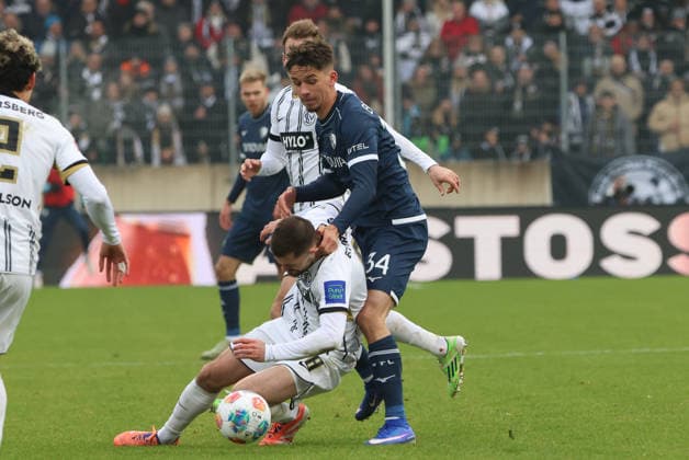 25 01 2026, Football, Men, 2 Bundesliga, Season 2025 2026, SV 07 Elversberg VfL Bochum 1848, Lukasz Poreba SV 07 Elversberg , Cajetan Lenz VfL Bochum 1848 Elversberg Ursapharm Arena an der Kaiserlinde Saarland Germany DEU Copyright: xSebastianxBachx