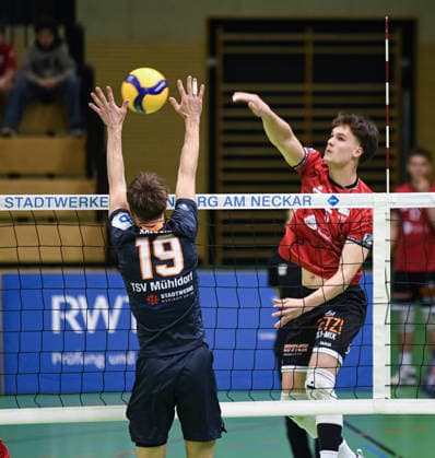 Volleyball 2 Bundesliga Season 2025 2026 TV Rottenburg TSV Muehldorf 24 01 2026 David Dornauf re, TV Rottenburg