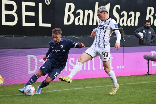 25 01 2026, Football, Men, 2 Bundesliga, Season 2025 2026, SV 07 Elversberg VfL Bochum 1848, Felix Keidel SV 07 Elversberg , Felix Passlack VfL Bochum 1848 Elversberg Ursapharm Arena an der Kaiserlinde Saarland Germany DEU Copyright: xSebastianxBachx
