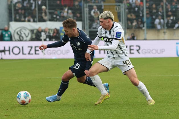 25 01 2026, Football, Men, 2 Bundesliga, Season 2025 2026, SV 07 Elversberg VfL Bochum 1848, Felix Keidel SV 07 Elversberg , Felix Passlack VfL Bochum 1848 Elversberg Ursapharm Arena an der Kaiserlinde Saarland Germany DEU Copyright: xSebastianxBachx
