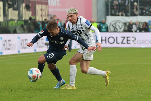 25 01 2026, Football, Men, 2 Bundesliga, Season 2025 2026, SV 07 Elversberg VfL Bochum 1848, Felix Keidel SV 07 Elversberg , Felix Passlack VfL Bochum 1848 Elversberg Ursapharm Arena an der Kaiserlinde Saarland Germany DEU Copyright: xSebastianxBachx