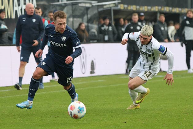 25 01 2026, Football, Men, 2 Bundesliga, Season 2025 2026, SV 07 Elversberg VfL Bochum 1848, Felix Keidel SV 07 Elversberg , Felix Passlack VfL Bochum 1848 Elversberg Ursapharm Arena an der Kaiserlinde Saarland Germany DEU Copyright: xSebastianxBachx