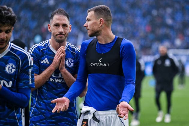 25 01 2026, Football, 2 Bundesliga, Season 2025 2026, Matchday 19, FC Schalke 04 1 FC Kaiserslautern, Nikola Katic FC Schalke 04 , Edin Džeko Dzeko FC Schalke 04 xRHR PHOTO YYx Copyright: KROEGER RHR-FOTOx RHR-FOTO YY