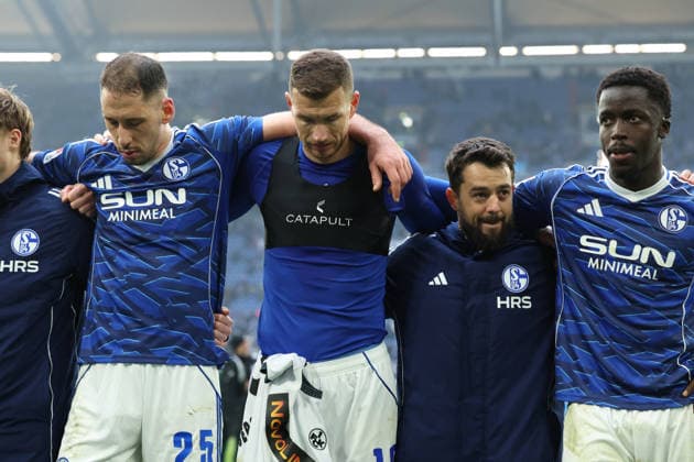 25 01 2026, xrekx, Fussball 2 Bundesliga, FC Schalke 04 1 FC Kaiserslautern v l Edin Dzeko FC Schalke 04 thanks the fans, the player thanks the fans for their support DFL DFB REGULATIONS PROHIBIT ANY USE OF PHOTOGRAPHS as IMAGE SEQUENCES and or QUASI VIDEO Gelsenkirchen