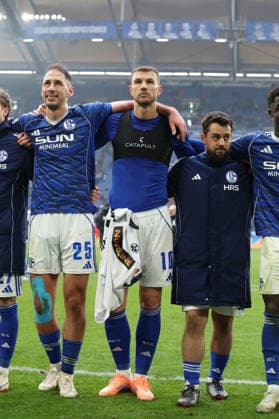 25 01 2026, xrekx, Fussball 2 Bundesliga, FC Schalke 04 1 FC Kaiserslautern v l Edin Dzeko FC Schalke 04 thanks the fans, the player thanks the fans for their support DFL DFB REGULATIONS PROHIBIT ANY USE OF PHOTOGRAPHS as IMAGE SEQUENCES and or QUASI VIDEO Gelsenkirchen