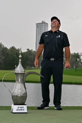 Hero Dubai Desert Classic 2026 DUBAI, UNITED ARAB EMIRATES - JANUARY 25: American golfer Patrick Reed wins the trophy after competing against Spanish golfer David Puig (not seen) in the fourth and final round of the Hero Dubai Desert Classic 2026 at Emirates Golf Club in Dubai, United Arab Emirates on January 25, 2026. Waleed Zein Anadolu Dubai United Arab Emirates. Editorial use only. Please get in touch for any other usage.  Copyright: x2026xAnadoluxWaleedxZeinx