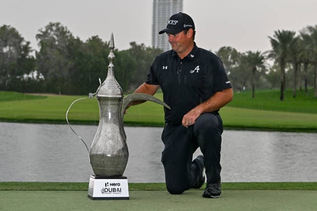 Hero Dubai Desert Classic 2026 DUBAI, UNITED ARAB EMIRATES - JANUARY 25: American golfer Patrick Reed wins the trophy after competing against Spanish golfer David Puig (not seen) in the fourth and final round of the Hero Dubai Desert Classic 2026 at Emirates Golf Club in Dubai, United Arab Emirates on January 25, 2026. Waleed Zein Anadolu Dubai United Arab Emirates. Editorial use only. Please get in touch for any other usage.  Copyright: x2026xAnadoluxWaleedxZeinx