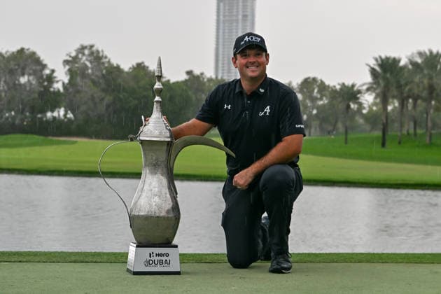 Hero Dubai Desert Classic 2026 DUBAI, UNITED ARAB EMIRATES - JANUARY 25: American golfer Patrick Reed wins the trophy after competing against Spanish golfer David Puig (not seen) in the fourth and final round of the Hero Dubai Desert Classic 2026 at Emirates Golf Club in Dubai, United Arab Emirates on January 25, 2026. Waleed Zein Anadolu Dubai United Arab Emirates. Editorial use only. Please get in touch for any other usage.  Copyright: x2026xAnadoluxWaleedxZeinx