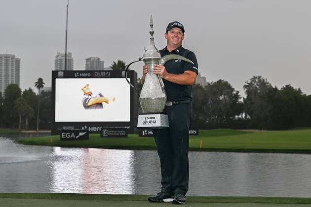 Hero Dubai Desert Classic 2026 DUBAI, UNITED ARAB EMIRATES - JANUARY 25: American golfer Patrick Reed wins the trophy after competing against Spanish golfer David Puig (not seen) in the fourth and final round of the Hero Dubai Desert Classic 2026 at Emirates Golf Club in Dubai, United Arab Emirates on January 25, 2026. Waleed Zein Anadolu Dubai United Arab Emirates. Editorial use only. Please get in touch for any other usage.  Copyright: x2026xAnadoluxWaleedxZeinx