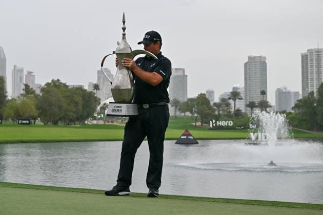 Hero Dubai Desert Classic 2026 DUBAI, UNITED ARAB EMIRATES - JANUARY 25: American golfer Patrick Reed wins the trophy after competing against Spanish golfer David Puig (not seen) in the fourth and final round of the Hero Dubai Desert Classic 2026 at Emirates Golf Club in Dubai, United Arab Emirates on January 25, 2026. Waleed Zein Anadolu Dubai United Arab Emirates. Editorial use only. Please get in touch for any other usage.  Copyright: x2026xAnadoluxWaleedxZeinx