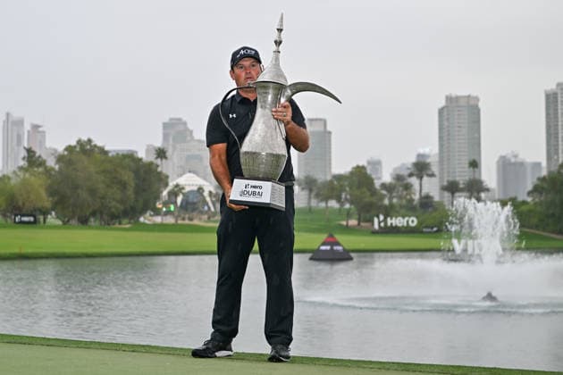 Hero Dubai Desert Classic 2026 DUBAI, UNITED ARAB EMIRATES - JANUARY 25: American golfer Patrick Reed wins the trophy after competing against Spanish golfer David Puig (not seen) in the fourth and final round of the Hero Dubai Desert Classic 2026 at Emirates Golf Club in Dubai, United Arab Emirates on January 25, 2026. Waleed Zein Anadolu Dubai United Arab Emirates. Editorial use only. Please get in touch for any other usage.  Copyright: x2026xAnadoluxWaleedxZeinx