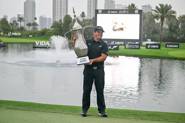 Hero Dubai Desert Classic 2026 DUBAI, UNITED ARAB EMIRATES - JANUARY 25: American golfer Patrick Reed wins the trophy after competing against Spanish golfer David Puig (not seen) in the fourth and final round of the Hero Dubai Desert Classic 2026 at Emirates Golf Club in Dubai, United Arab Emirates on January 25, 2026. Waleed Zein Anadolu Dubai United Arab Emirates. Editorial use only. Please get in touch for any other usage.  Copyright: x2026xAnadoluxWaleedxZeinx